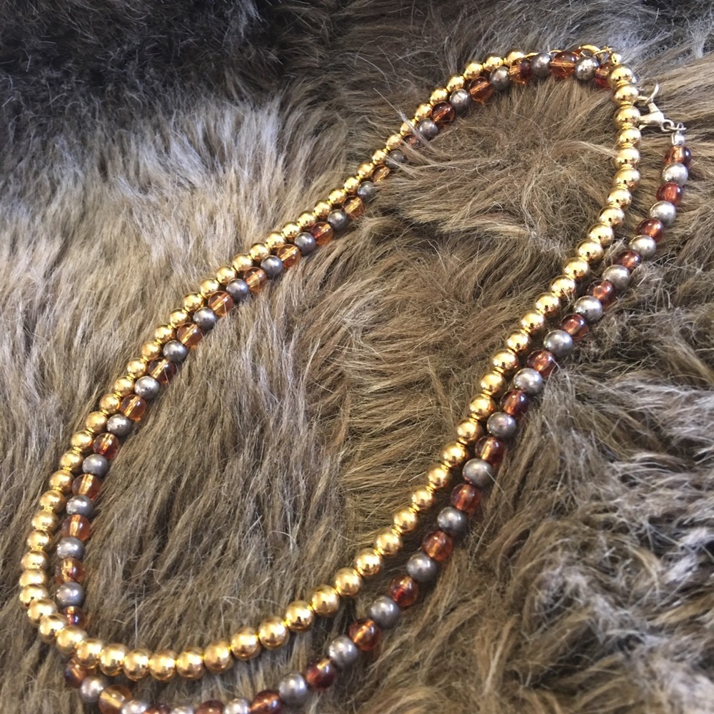 Set of two multi tone beaded necklace bundle
